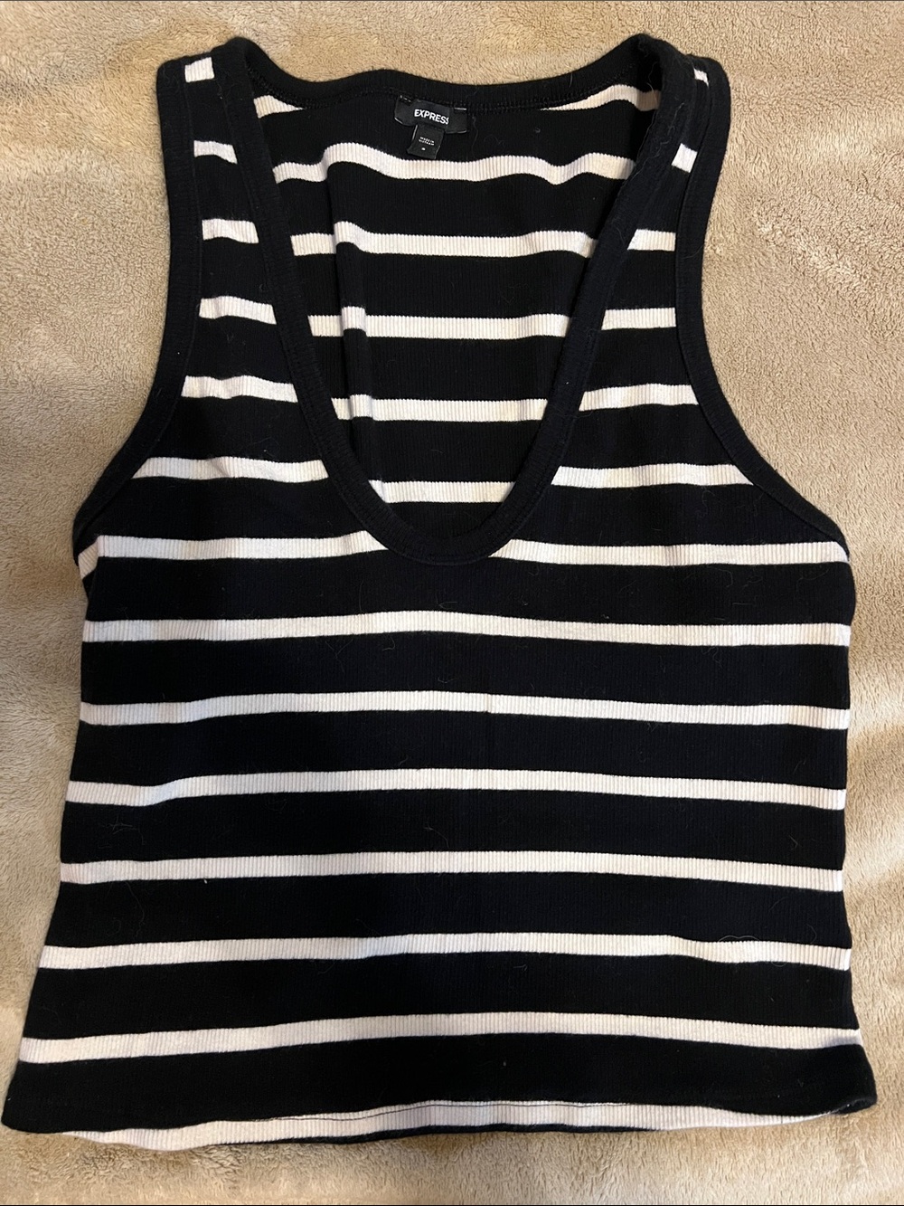 Express Size Small Black & White Striped Scoop Neck Tank